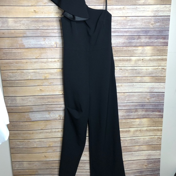 NWT Eliza J One-Shoulder Black Ruffle Jumpsuit - Size 8! - Picture 4 of 6